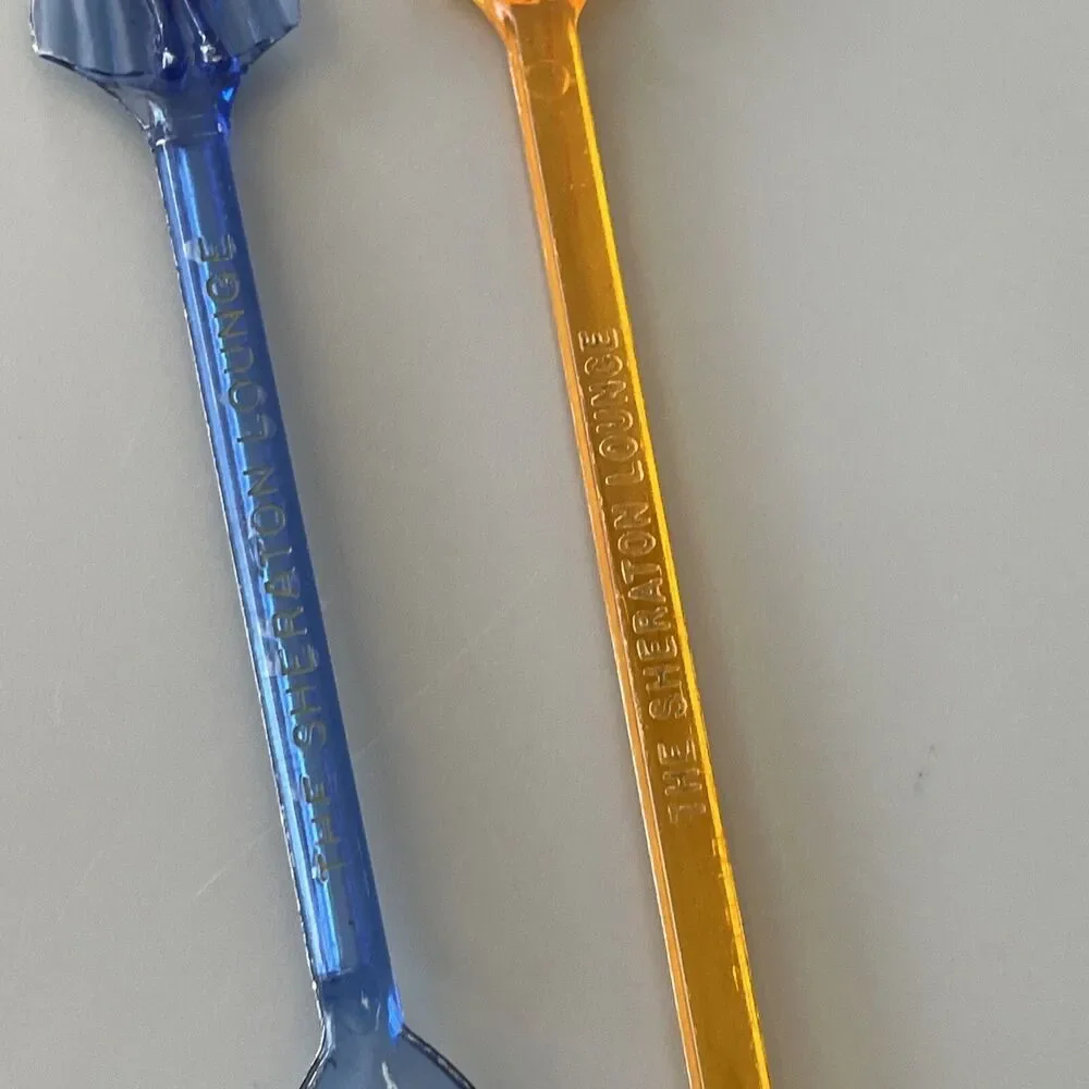 Rare 2 Vintage Figural Lady Ritz SHERATON LOUNGE Swizzle Stir Stick & Spoon